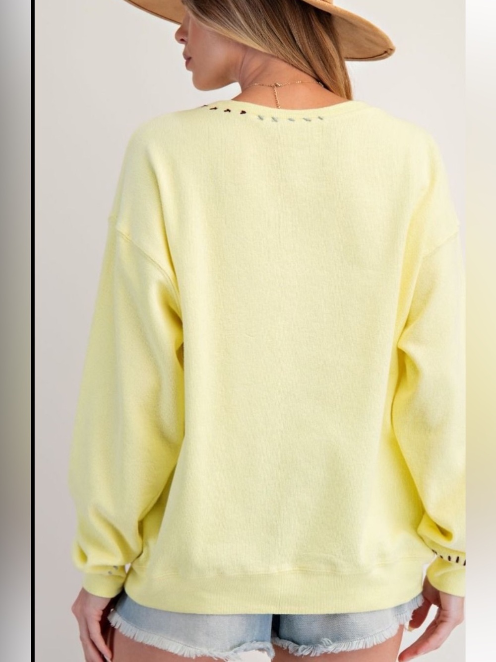 easel Yellow Pullover Sweatshirt with Pastel 'LOVE' Embroidery - Picture 3 of 3